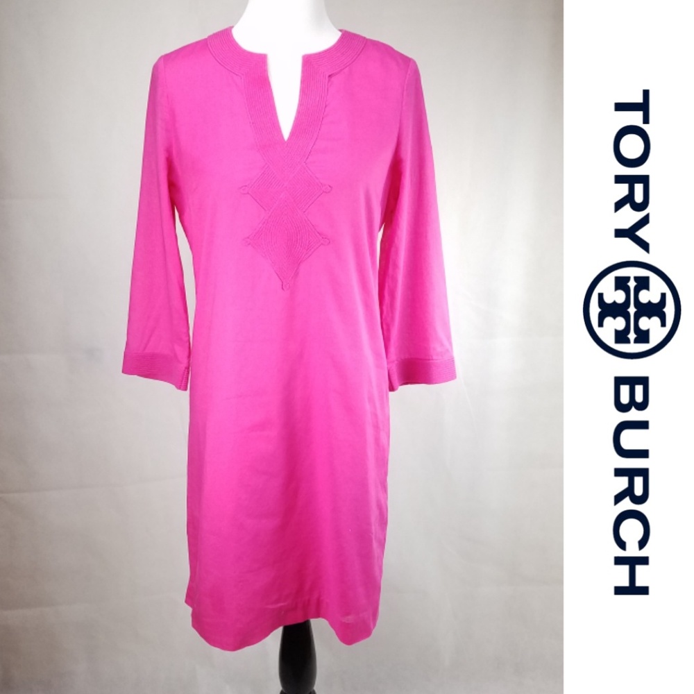 Tory Burch Vibrant Pink Long-Sleeve Tunic Dress